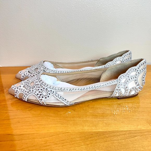 Badgley Mischka BHLDN Size 7.5 Gigi Pointed Toe Jeweled Ivory Ballet Flats Shoes - Picture 8 of 15